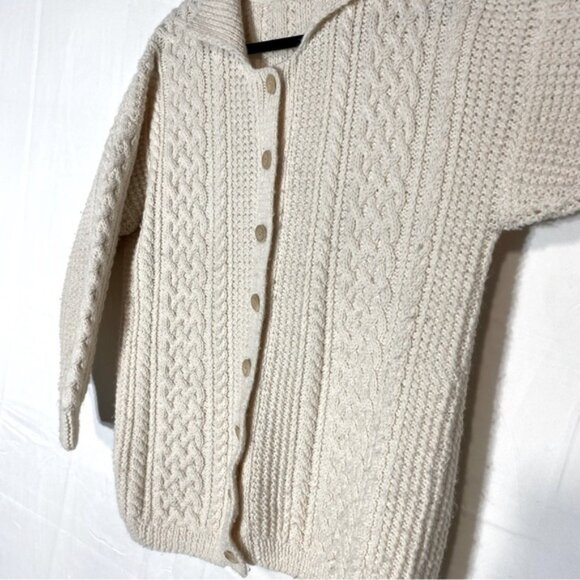 Vintage Oversized Ecru Cable Knit Button Front Cardigan M - Picture 9 of 13